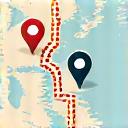 Icon showing a customizable route on a map.